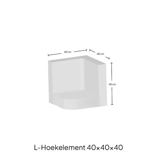 Hoek L-element 40x40x40 Grijs maatvoering